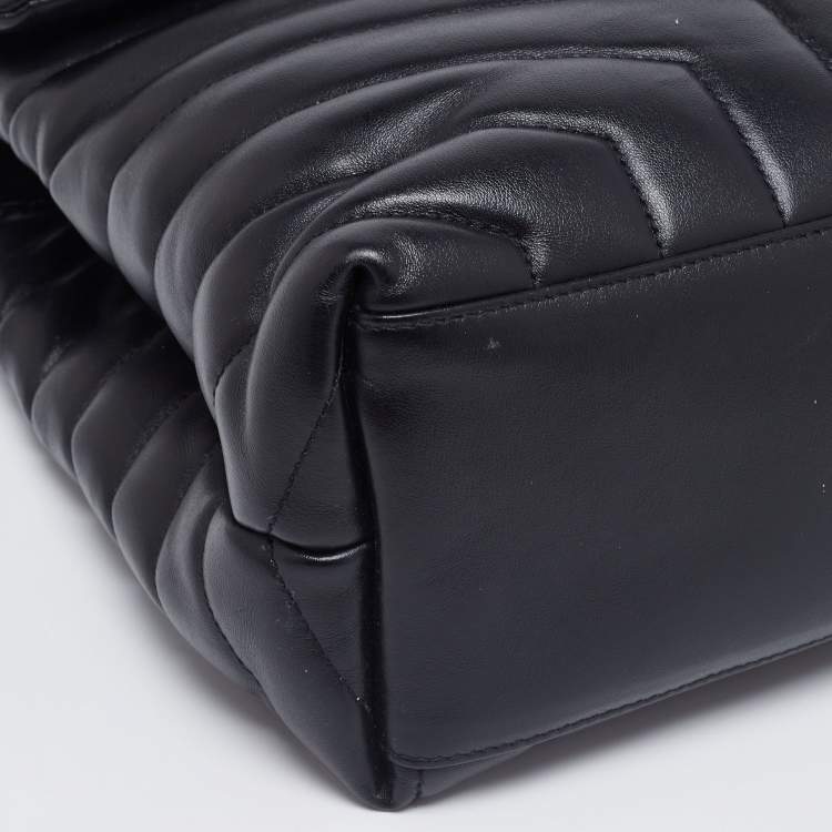 Pre Owned Saint Laurent Black Matelassé Leather Loulou Shoulder Bag