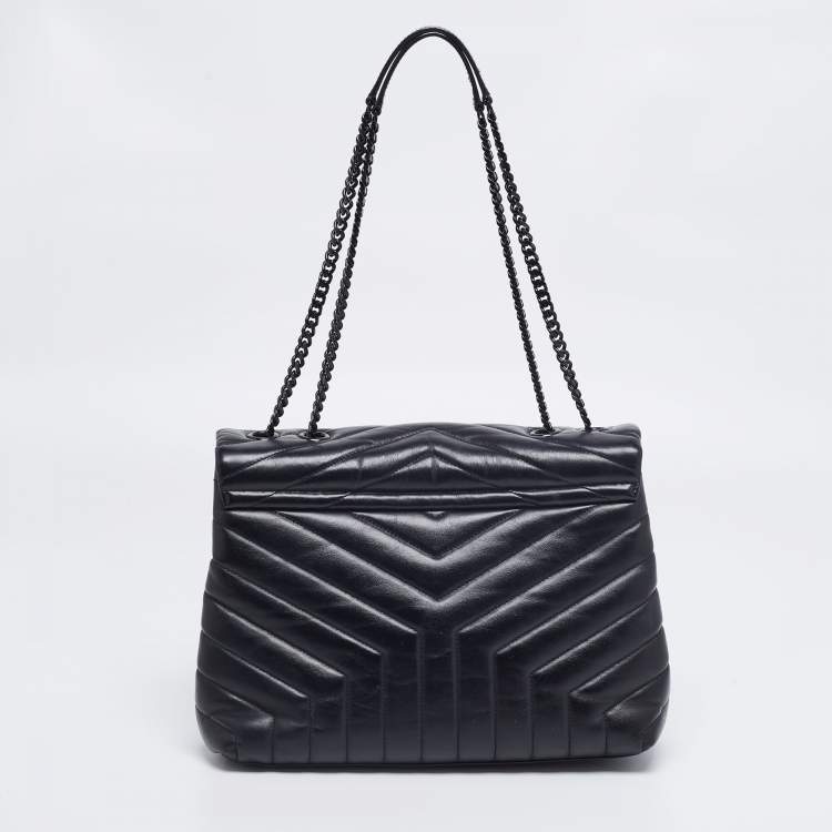 Pre Owned Saint Laurent Black Matelassé Leather Loulou Shoulder Bag