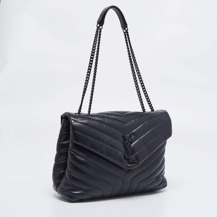 Pre Owned Saint Laurent Black Matelassé Leather Loulou Shoulder Bag