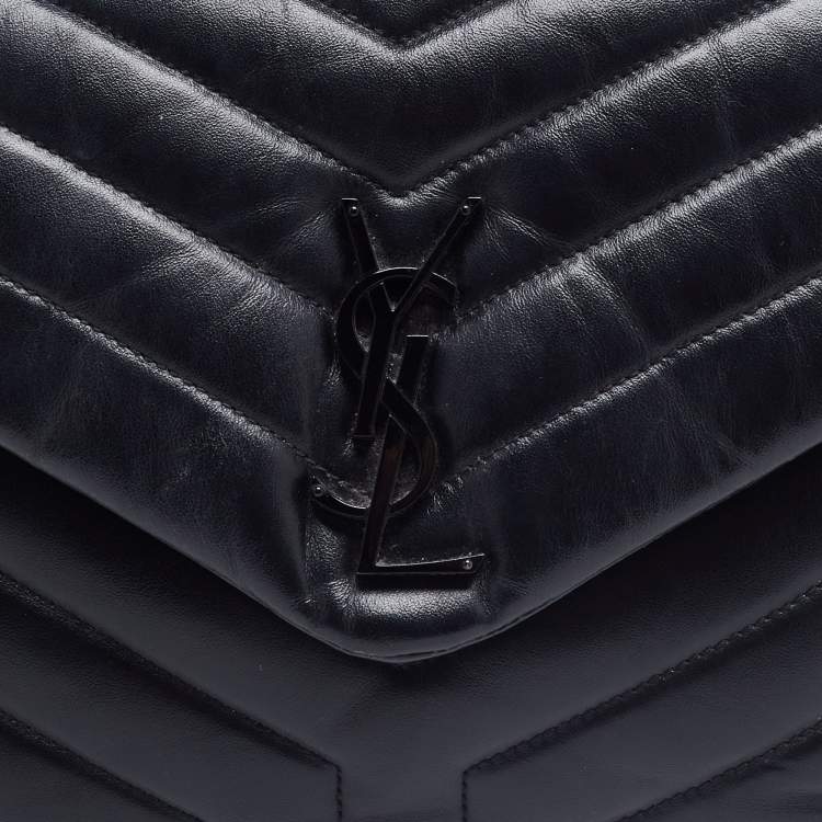 Pre Owned Saint Laurent Black Matelassé Leather Loulou Shoulder Bag