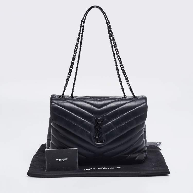 Pre Owned Saint Laurent Black Matelassé Leather Loulou Shoulder Bag