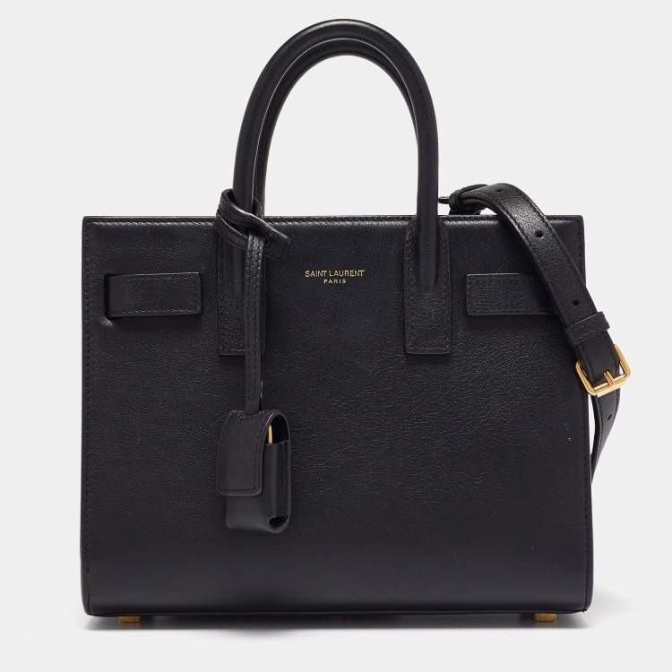 Pre Owned Saint Laurent Black Leather Nano Classic Sac De Jour Tote