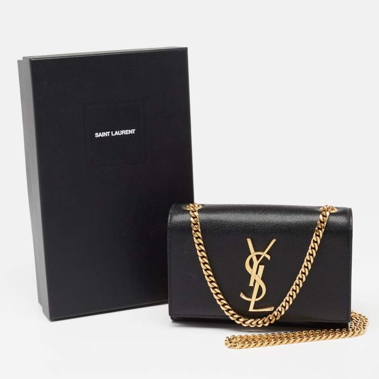 Pre Owned Saint Laurent Black Leather Small Monogram Kate Shoulder Bag