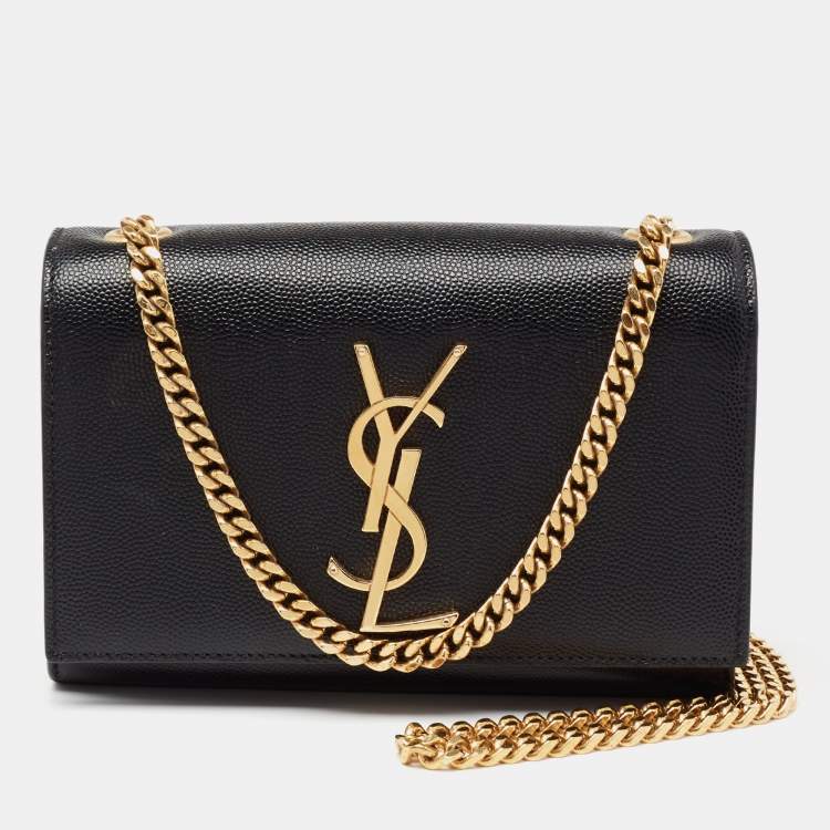 Pre Owned Saint Laurent Black Leather Small Monogram Kate Shoulder Bag