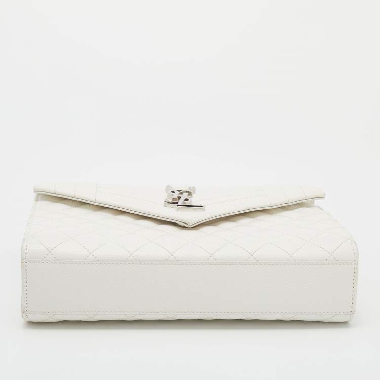 Pre Owned Saint Laurent White Tri Quilted Leather Monogram Envelope Shoulder Bag