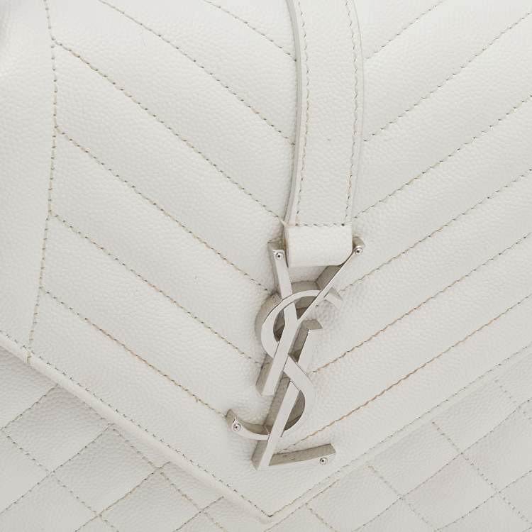 Pre Owned Saint Laurent White Tri Quilted Leather Monogram Envelope Shoulder Bag