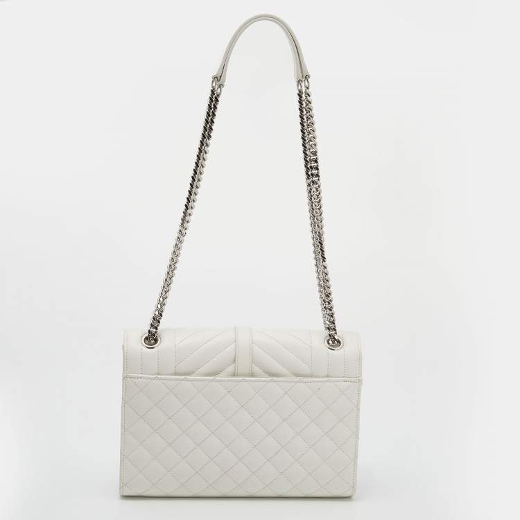 Pre Owned Saint Laurent White Tri Quilted Leather Monogram Envelope Shoulder Bag