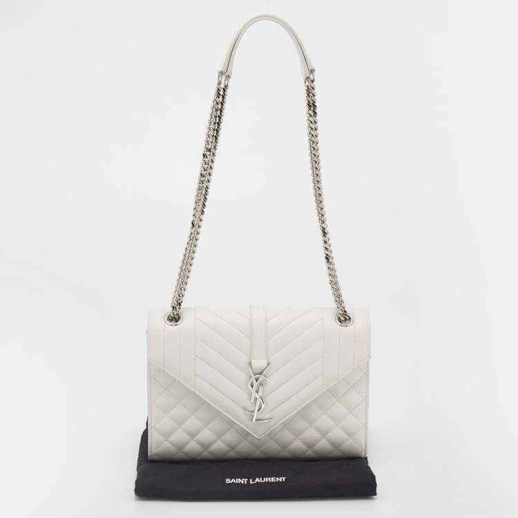 Pre Owned Saint Laurent White Tri Quilted Leather Monogram Envelope Shoulder Bag