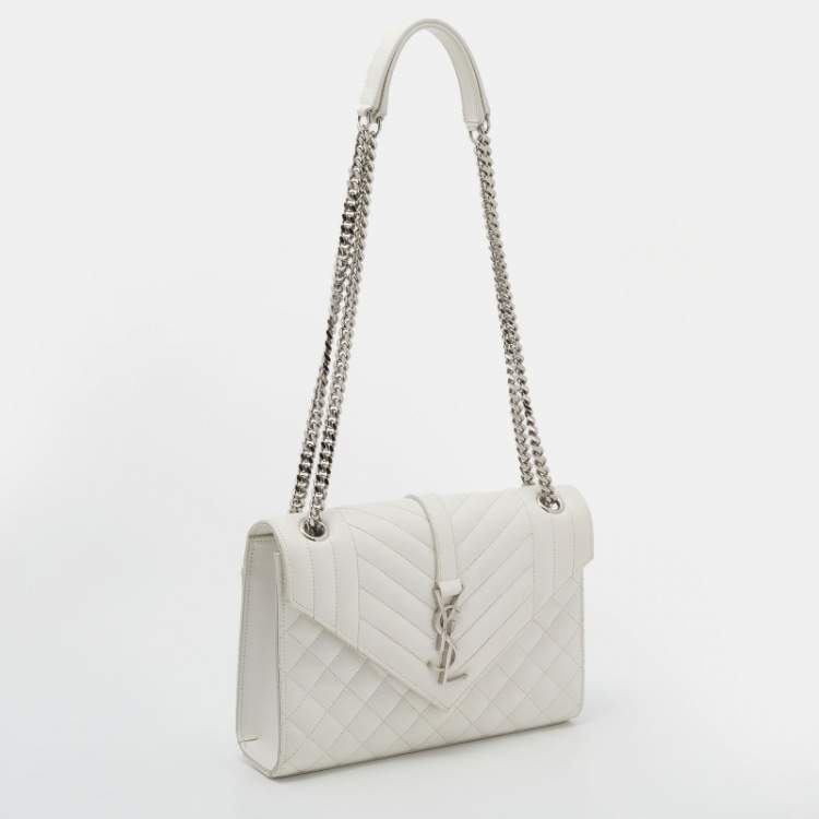 Pre Owned Saint Laurent White Tri Quilted Leather Monogram Envelope Shoulder Bag