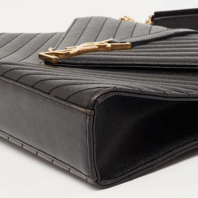 Pre Owned Saint Laurent Black Matelasse Leather Large Cassandre Flap Bag