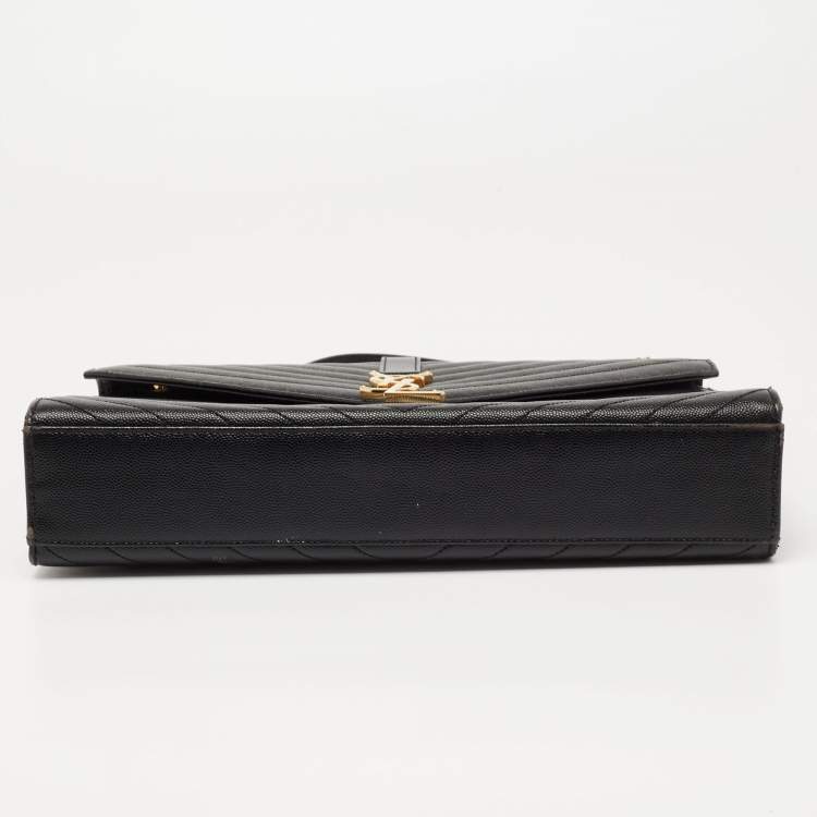 Pre Owned Saint Laurent Black Matelasse Leather Large Cassandre Flap Bag
