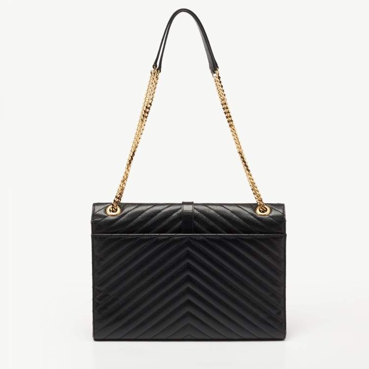 Pre Owned Saint Laurent Black Matelasse Leather Large Cassandre Flap Bag