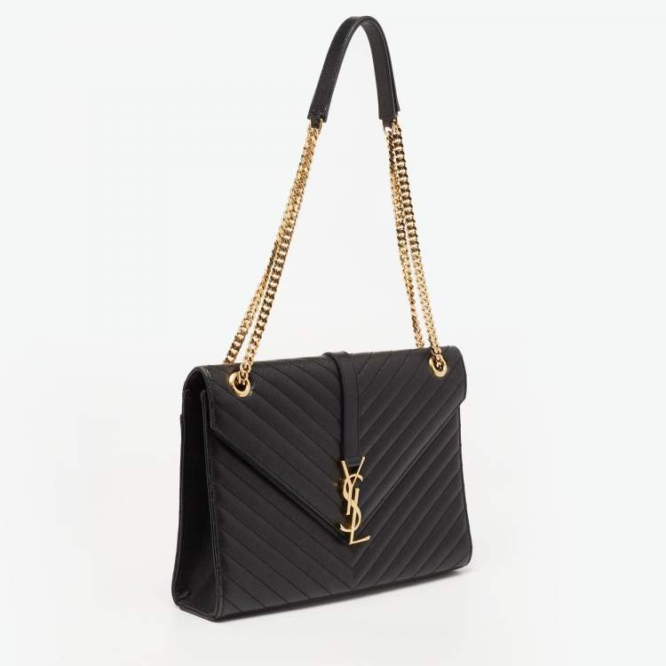 Pre Owned Saint Laurent Black Matelasse Leather Large Cassandre Flap Bag