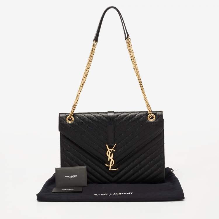 Pre Owned Saint Laurent Black Matelasse Leather Large Cassandre Flap Bag
