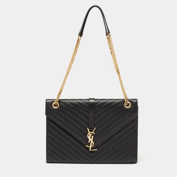 Pre Owned Saint Laurent Black Matelasse Leather Large Cassandre Flap Bag