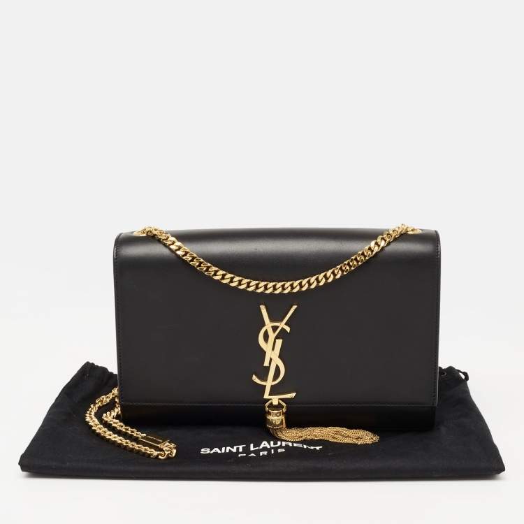 Pre Owned Saint Laurent Black Leather Medium Kate Tassel Shoulder Bag