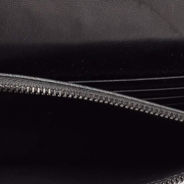Pre Owned Saint Laurent Black Croc Embossed Leather Monogram Envelope Wallet on Chain