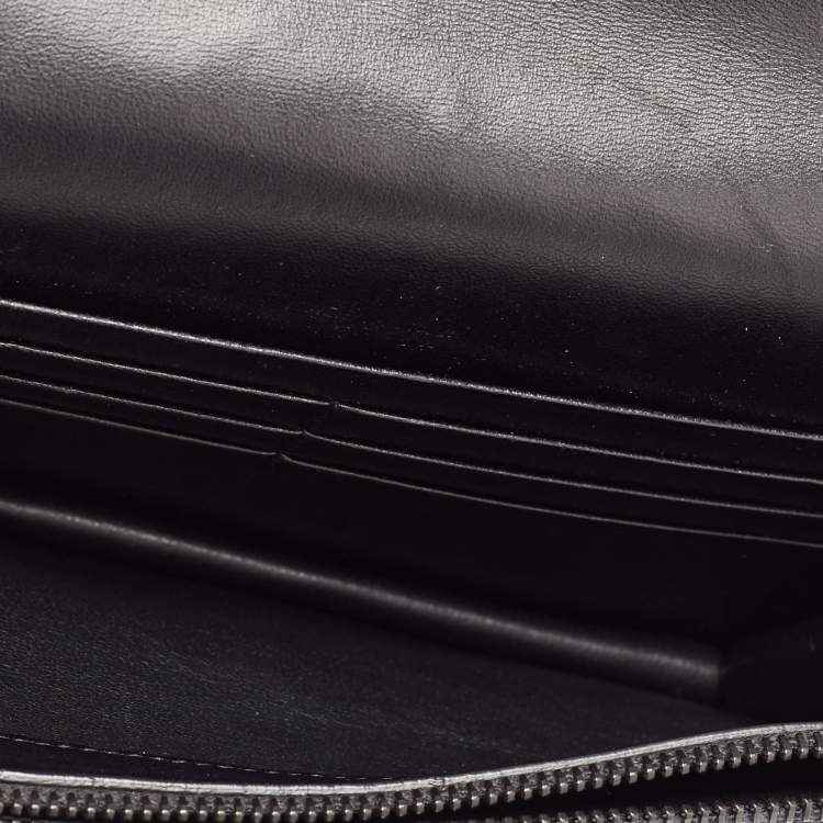 Pre Owned Saint Laurent Black Croc Embossed Leather Monogram Envelope Wallet on Chain