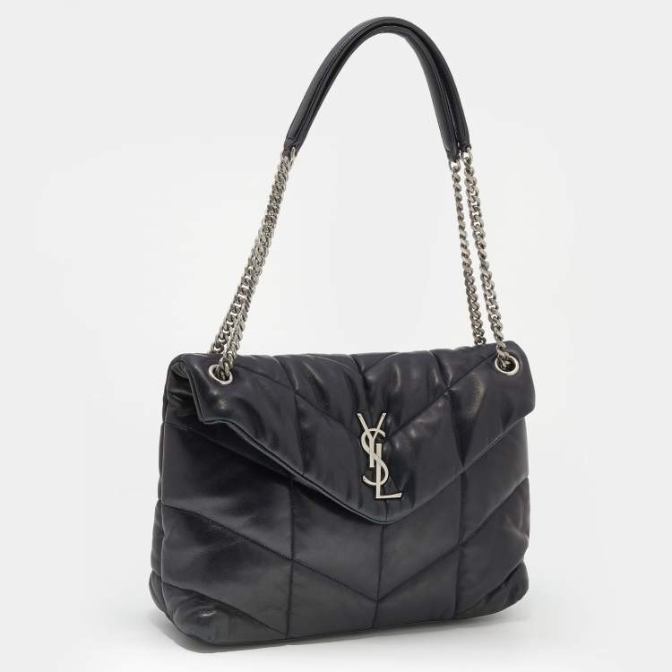 Pre Owned Saint Laurent Black Puffer Leather Medium Loulou Shoulder Bag