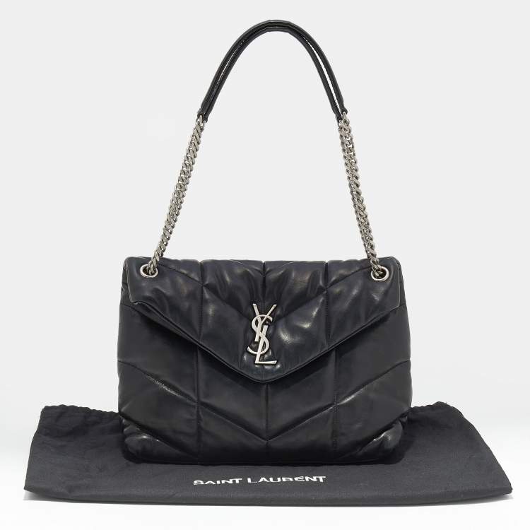 Pre Owned Saint Laurent Black Puffer Leather Medium Loulou Shoulder Bag