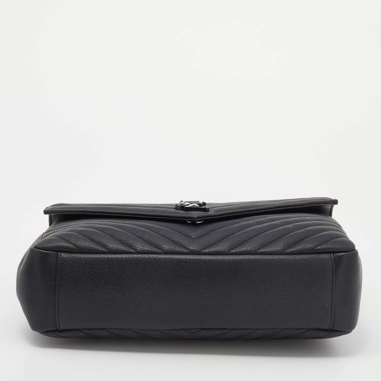 Pre Owned Saint Laurent Black Matelassé Leather Large College Top Handle Bag