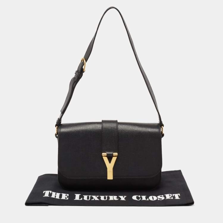 Pre Owned Yves Saint Laurent Black Leather Large Chyc Flap Shoulder Bag
