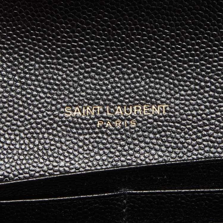 Pre Owned Saint Laurent Black Chevron Leather Monogram Envelope Flap Continental Wallet