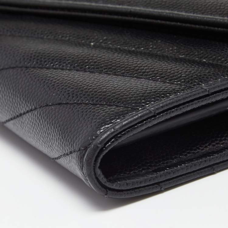 Pre Owned Saint Laurent Black Chevron Leather Monogram Envelope Flap Continental Wallet