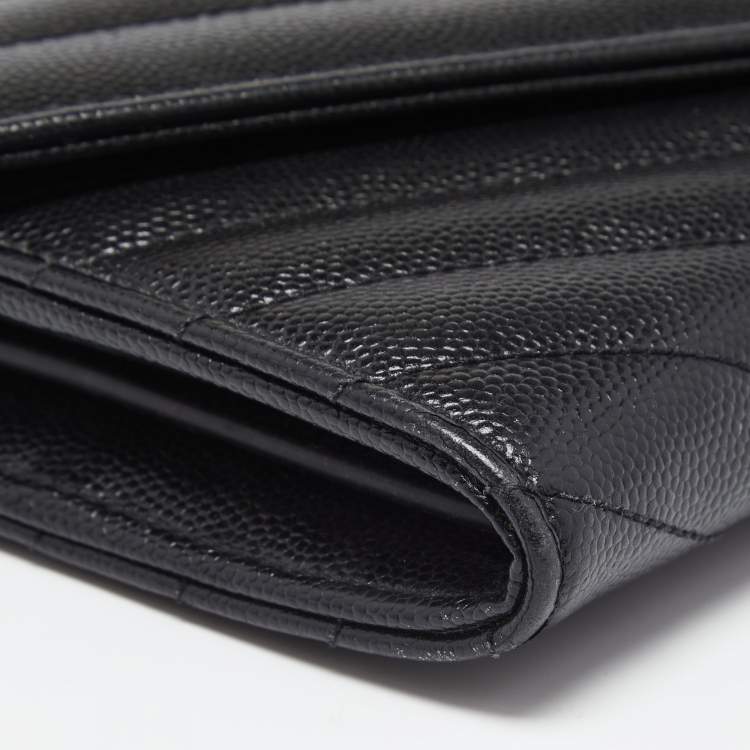 Pre Owned Saint Laurent Black Chevron Leather Monogram Envelope Flap Continental Wallet