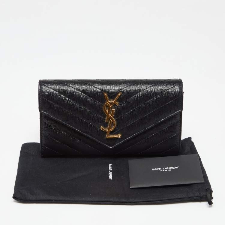 Pre Owned Saint Laurent Black Chevron Leather Monogram Envelope Flap Continental Wallet