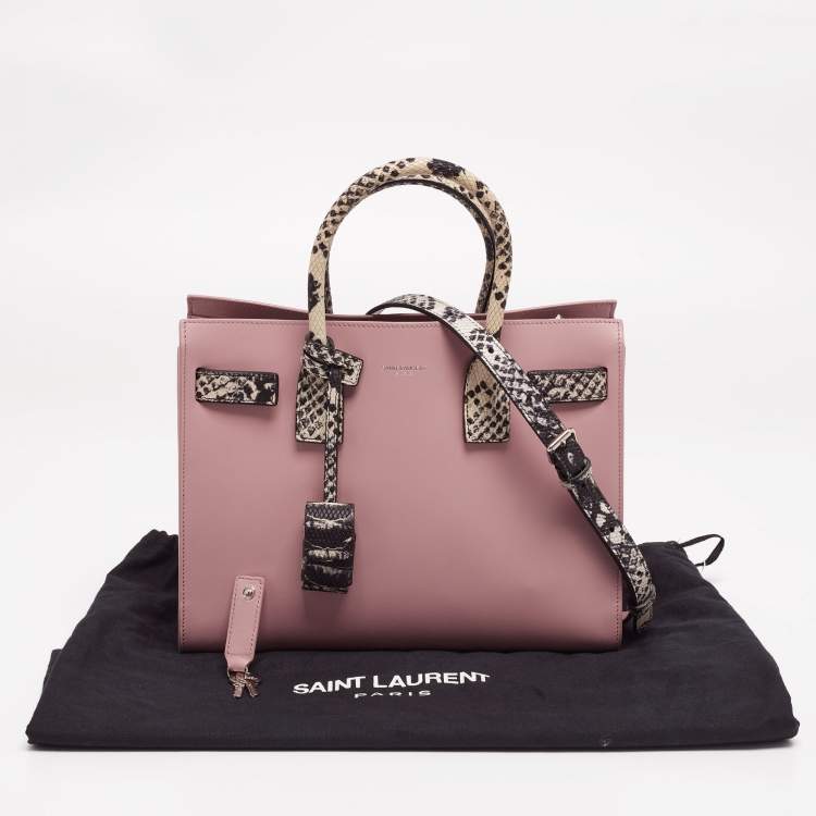 Pre Owned Saint Laurent Pink/Monochrome Leather and Python Embossed Baby Classic Sac De Jour Tote
