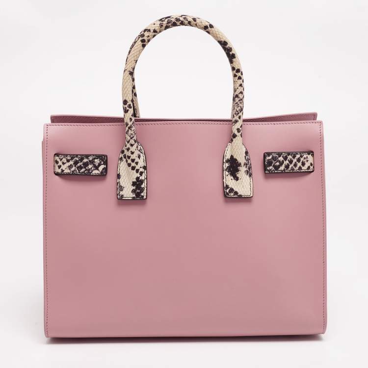 Pre Owned Saint Laurent Pink/Monochrome Leather and Python Embossed Baby Classic Sac De Jour Tote