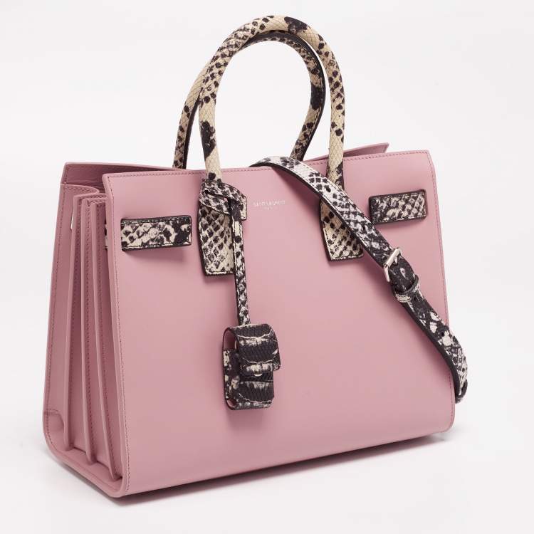 Pre Owned Saint Laurent Pink/Monochrome Leather and Python Embossed Baby Classic Sac De Jour Tote