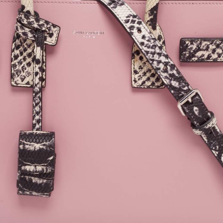 Pre Owned Saint Laurent Pink/Monochrome Leather and Python Embossed Baby Classic Sac De Jour Tote