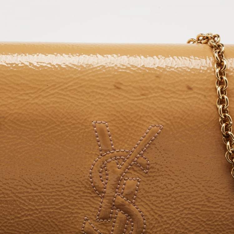 Pre Owned Saint Laurent Beige Patent Leather Belle De Jour Flap Clutch
