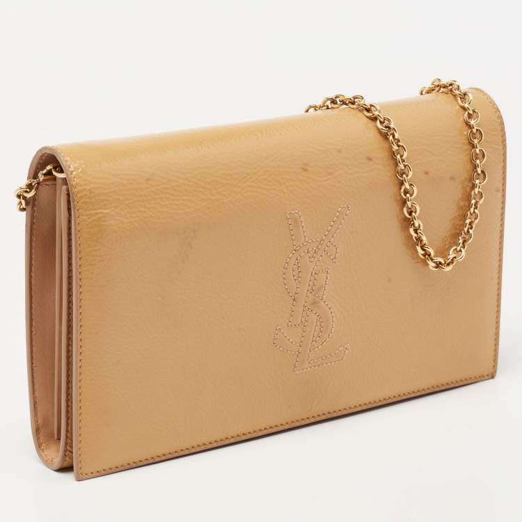 Pre Owned Saint Laurent Beige Patent Leather Belle De Jour Flap Clutch