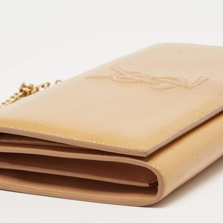 Pre Owned Saint Laurent Beige Patent Leather Belle De Jour Flap Clutch