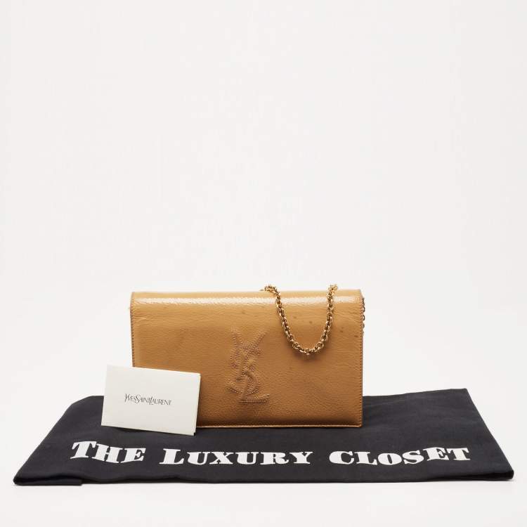 Pre Owned Saint Laurent Beige Patent Leather Belle De Jour Flap Clutch