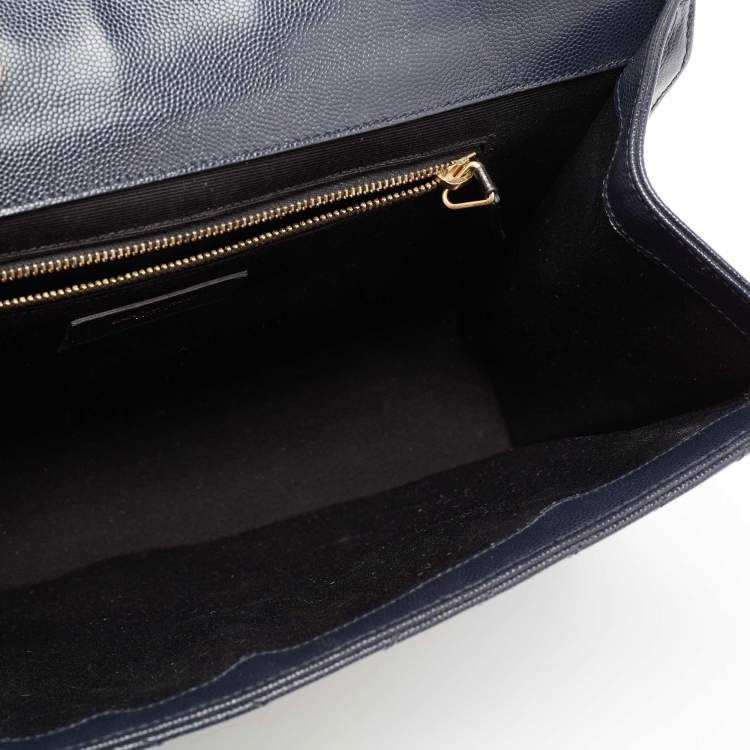 Pre Owned Saint Laurent Navy Blue Quilted Leather Monogram Envelope Shoulder Bag