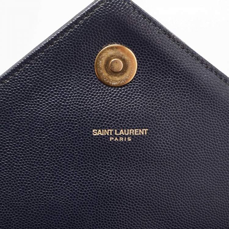 Pre Owned Saint Laurent Navy Blue Quilted Leather Monogram Envelope Shoulder Bag