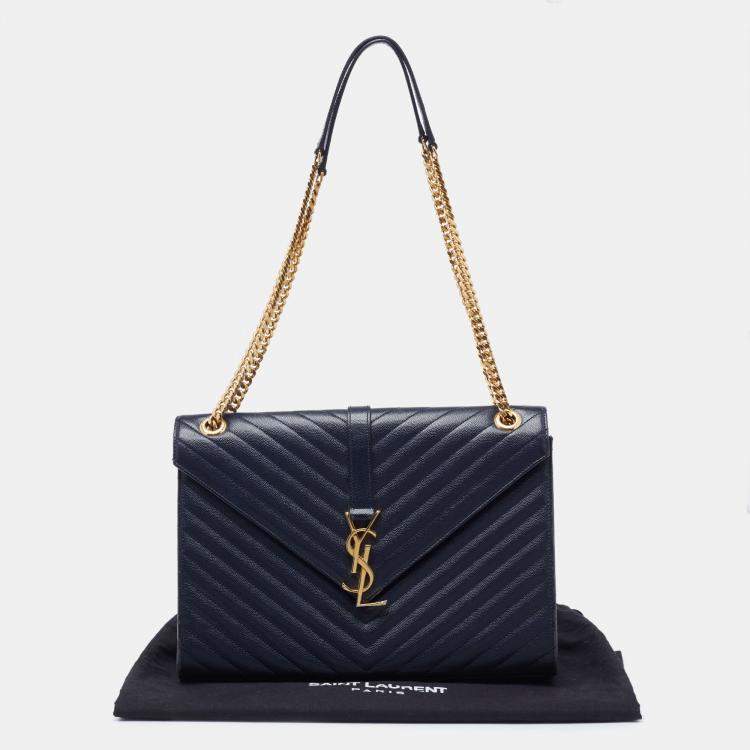 Pre Owned Saint Laurent Navy Blue Quilted Leather Monogram Envelope Shoulder Bag