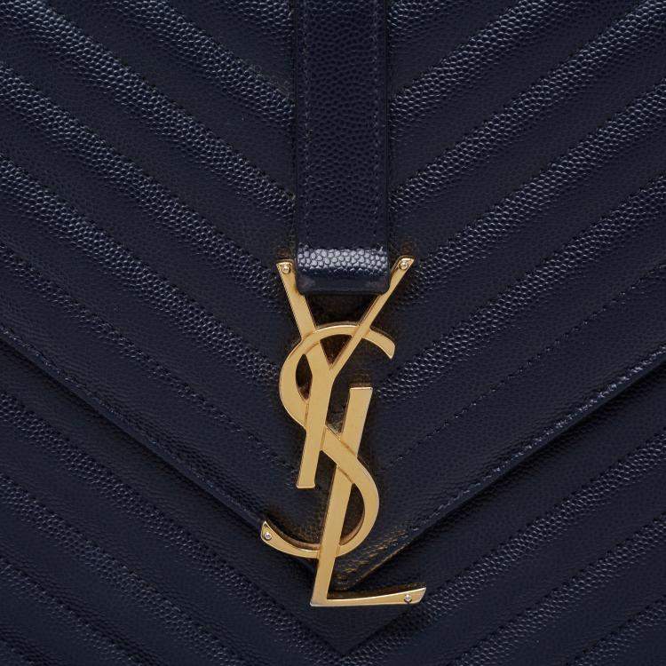 Pre Owned Saint Laurent Navy Blue Quilted Leather Monogram Envelope Shoulder Bag