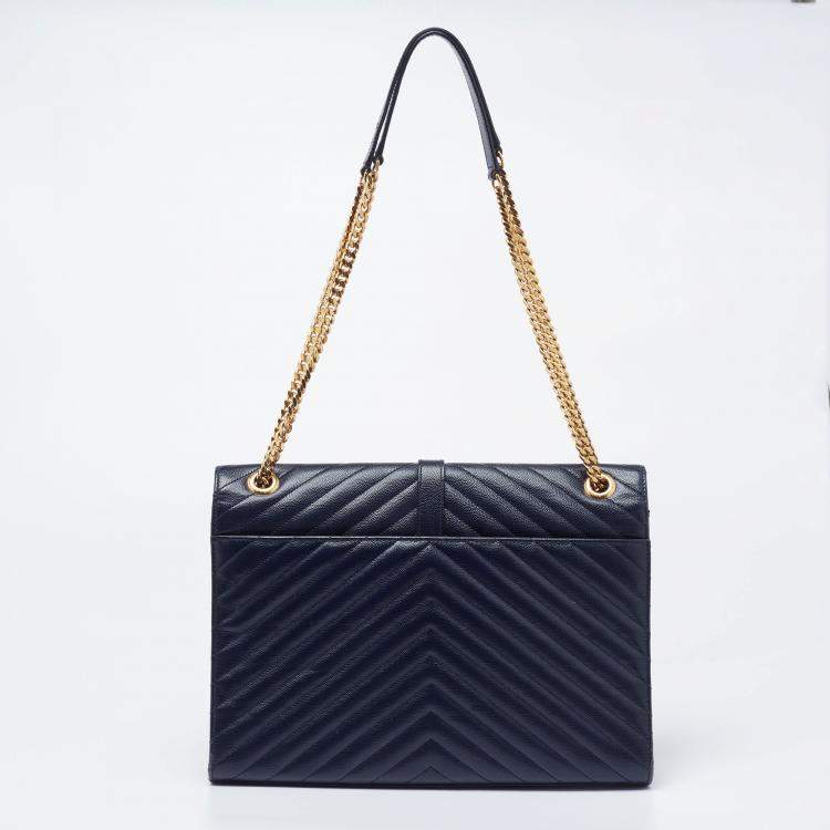 Pre Owned Saint Laurent Navy Blue Quilted Leather Monogram Envelope Shoulder Bag
