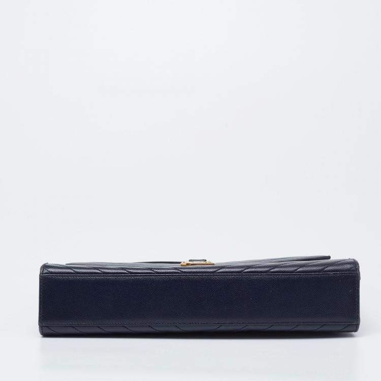 Pre Owned Saint Laurent Navy Blue Quilted Leather Monogram Envelope Shoulder Bag