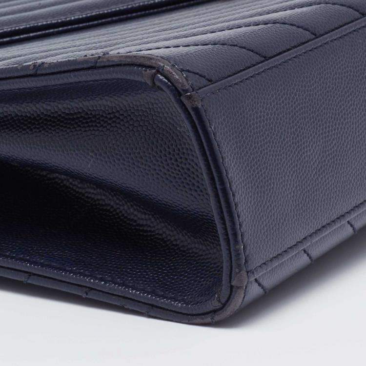 Pre Owned Saint Laurent Navy Blue Quilted Leather Monogram Envelope Shoulder Bag