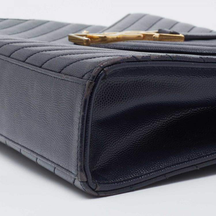 Pre Owned Saint Laurent Navy Blue Quilted Leather Monogram Envelope Shoulder Bag