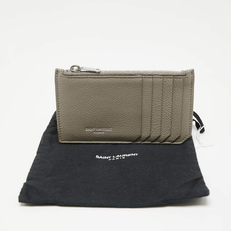 Pre Owned Saint Laurent Grey Leather Fragment Card Case