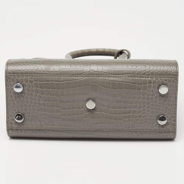 Pre Owned Saint Laurent Grey Croc Embossed Leather Nano Classic Sac De Jour Tote