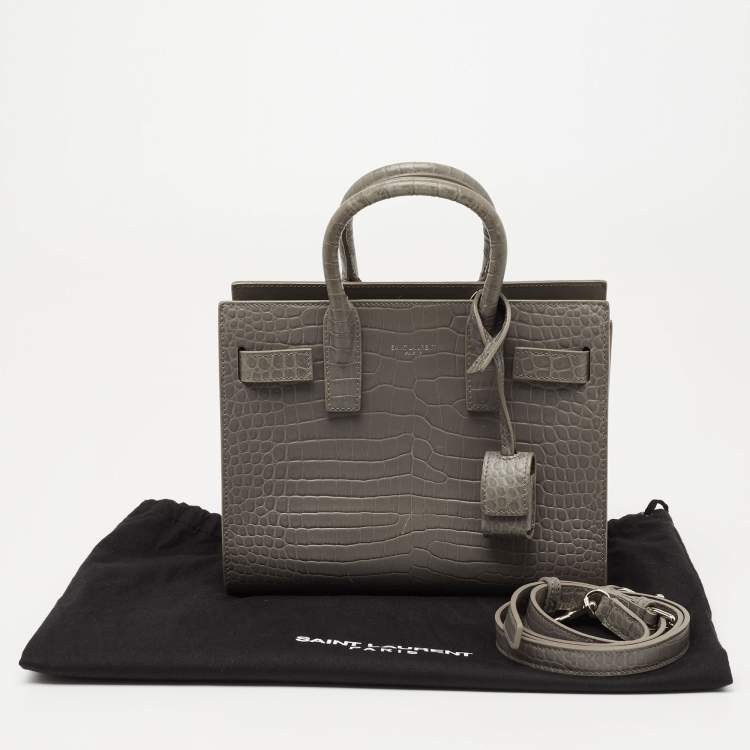 Pre Owned Saint Laurent Grey Croc Embossed Leather Nano Classic Sac De Jour Tote
