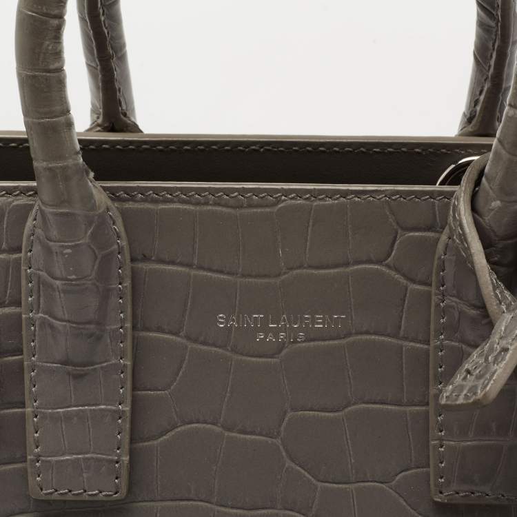 Pre Owned Saint Laurent Grey Croc Embossed Leather Nano Classic Sac De Jour Tote